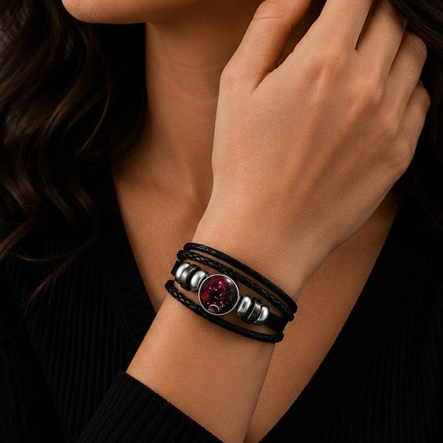 Handmade Woven 12 Zodiac Sign with Black Leather Bracelet for Men and Women for Casual wear