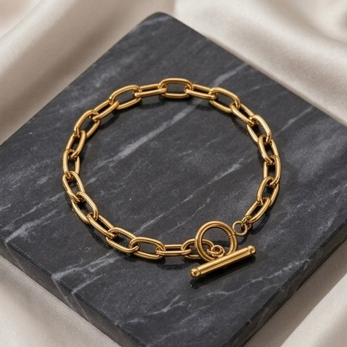 Stainless Steel Fade Resistant - Waterproof 18k Gold Plated Women Bracelet (Free Size)