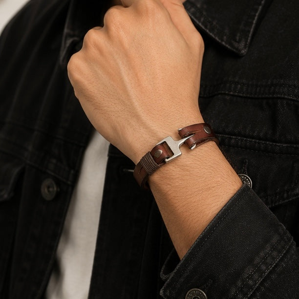 Alloy Cuff Anchor Lock Design Leather Bracelets