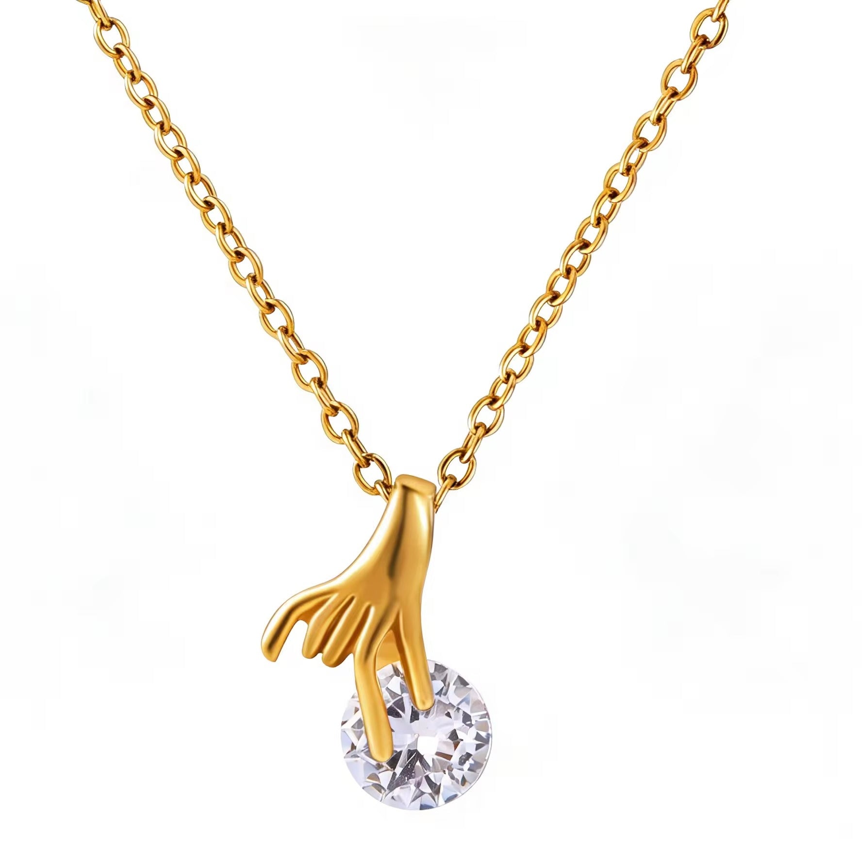 Dainty 18k Anti Tarnish Zircon Finger Diamond Pendant Non Fading Jewellery (40+5cm)