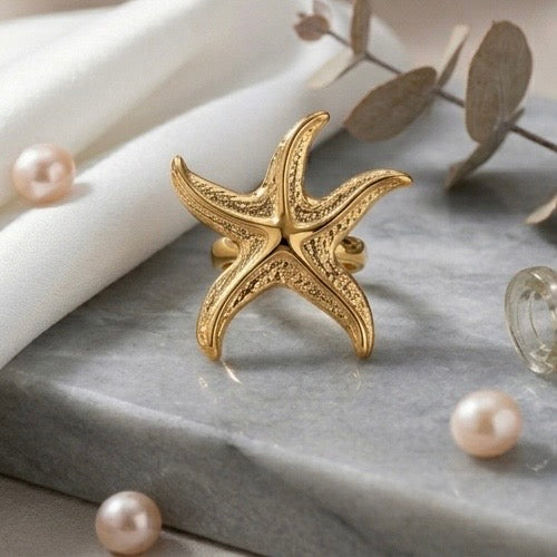 Adjustable Stainless Steel Women Rings Gold Plated 18k Anti Tarnishing (Free Size)