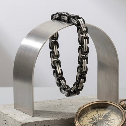 Domineering Personality Men Jewellery Stainless Steel Heavy Bracelet Silver-Black plated (22cm / 6mm thickness)