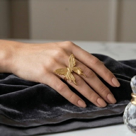 Adjustable Stainless Steel Women Rings Gold Plated 18k Anti Tarnishing (Free Size)