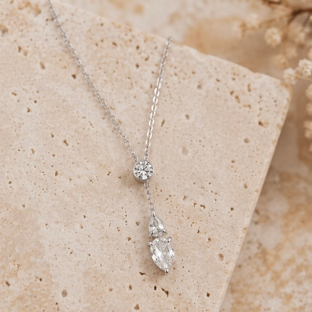 316I PVD water drops Zircon pendant Necklace Jewellery (40+5cm)