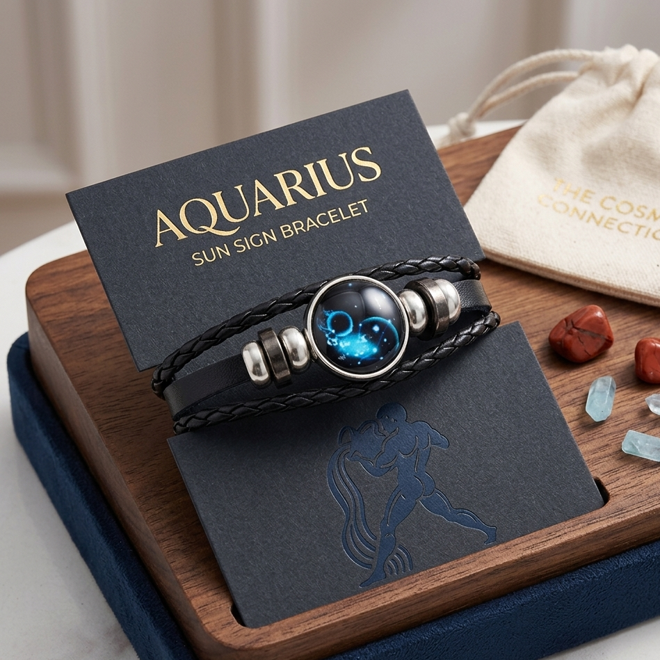 Handmade Woven 12 Zodiac Sign with Black Leather Bracelet for Men and Women for Casual wear