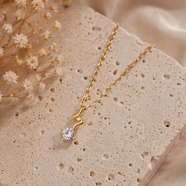 Dainty 18k Anti Tarnish Zircon Zig-Zag Diamond Pendant Non Fading Jewellery (40+5cm)