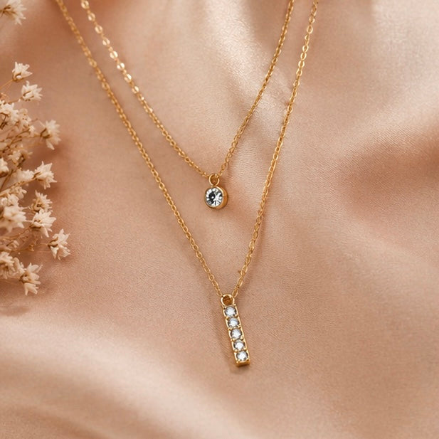 HOVANCI 18K PVD Double Layer with Zircon Pendent Dainty Choker
Necklace (40+5cm)