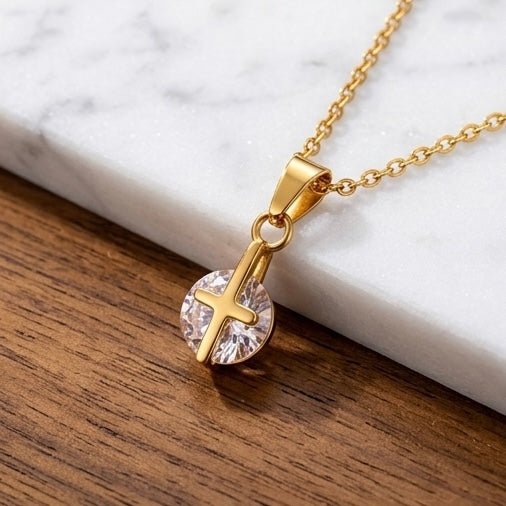 Dainty 18k Anti Tarnish Zircon Cross Diamond Pendant Non Fading Jewellery (40+5cm)