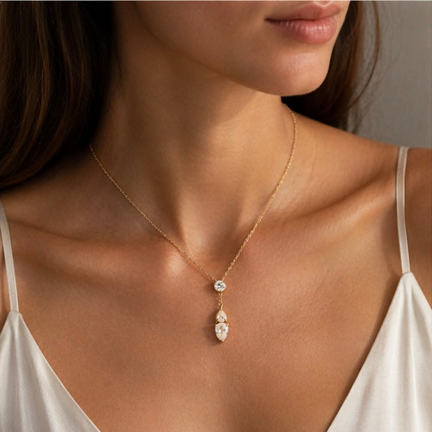 316I PVD water drops Zircon pendant Necklace Jewellery (40+5cm)