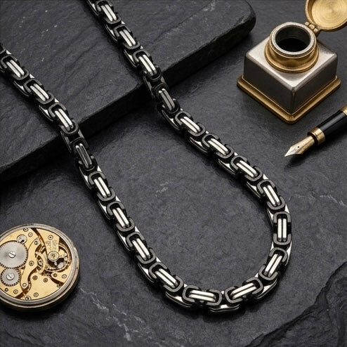 Domineering Personality Men Jewellery Stainless Steel Heavy Necklace Silver-Black plated (50cm / 8mm thickness)