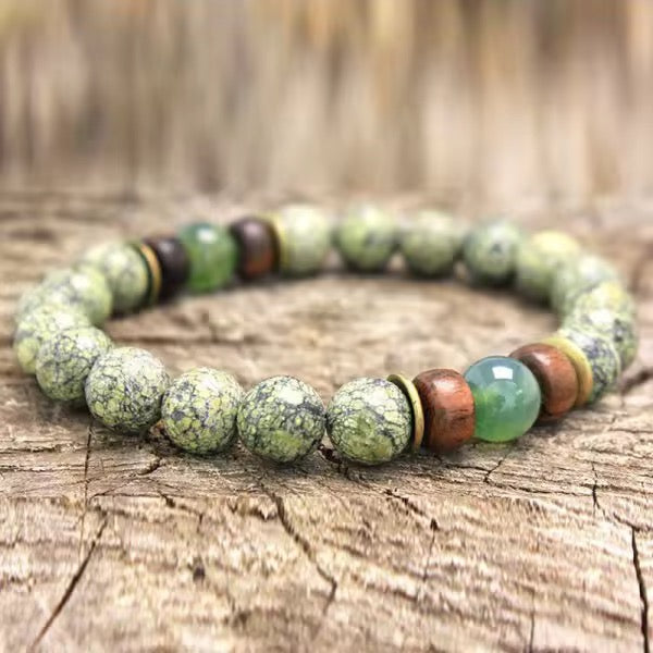 8mm Lava with Natural Stone, wood, Septum, Beaded Energy Yoga bracelets for Men and Women