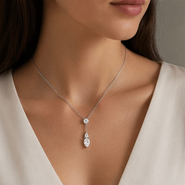 316I PVD water drops Zircon pendant Necklace Jewellery (40+5cm)