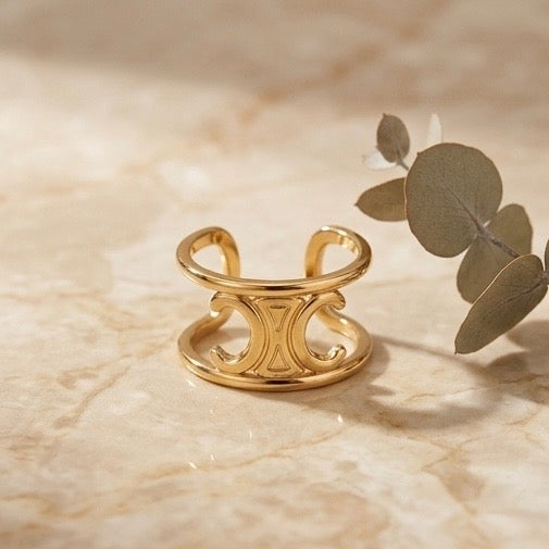 Adjustable Stainless Steel Women Rings Gold Plated 18k Anti Tarnishing (Free Size)