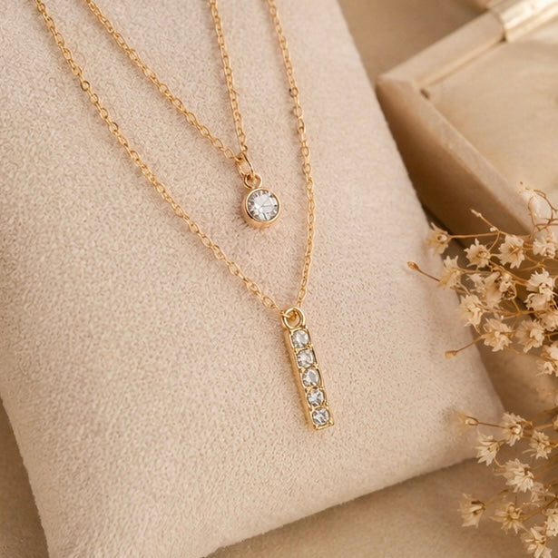 HOVANCI 18K PVD Double Layer with Zircon Pendent Dainty Choker
Necklace (40+5cm)