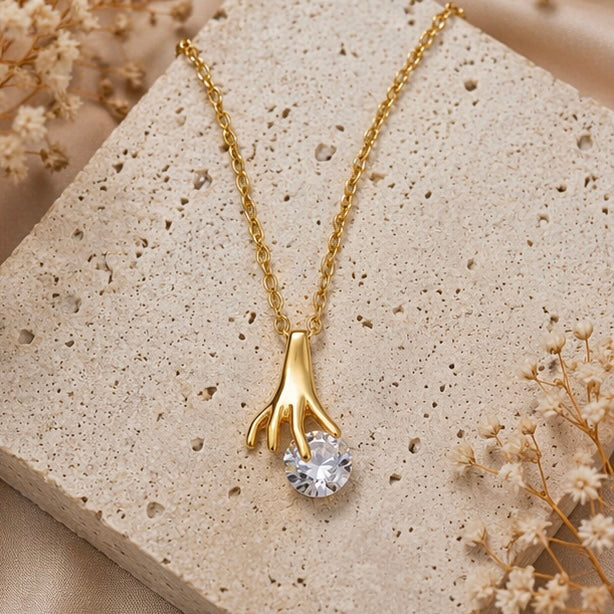 Dainty 18k Anti Tarnish Zircon Finger Diamond Pendant Non Fading Jewellery (40+5cm)