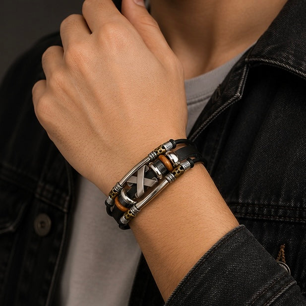 Handmade Bohemian style Leather Bracelets with Steel Clasp
