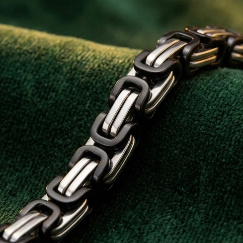 Domineering Personality Men Jewellery Stainless Steel Heavy Bracelet Silver-Black plated (22cm / 6mm thickness)