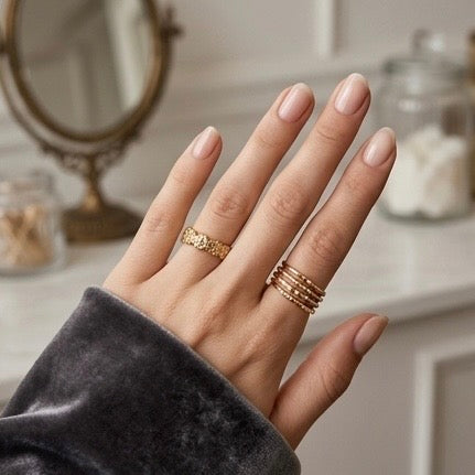 Adjustable Stainless Steel Women Rings Gold Plated 18k Anti Tarnishing (Free Size)