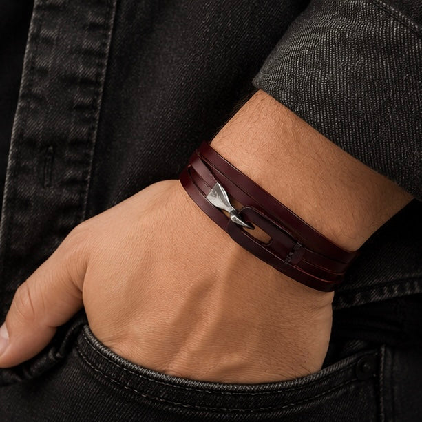 Retro Leather Encircling Bracelet for Men and Women with Hook and Clasp