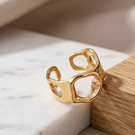 Adjustable Stainless Steel Women Rings Gold Plated 18k Anti Tarnishing (Free Size)