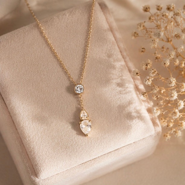 316I PVD water drops Zircon pendant Necklace Jewellery (40+5cm)