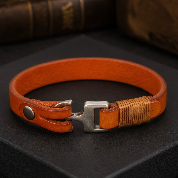 Alloy Cuff Anchor Lock Design Leather Bracelets