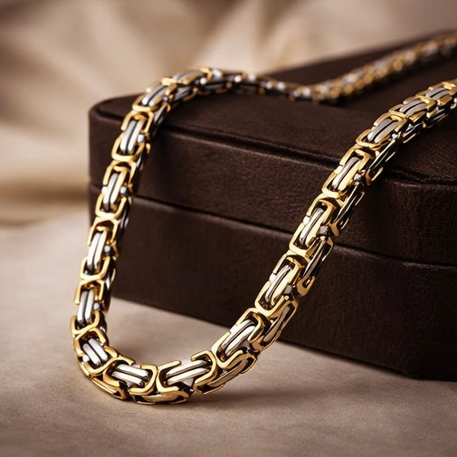 Domineering Personality Men Jewellery Stainless Steel Heavy Necklace Silver-Gold plated (50cm / 8mm thickness)