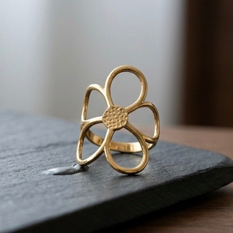 Adjustable Stainless Steel Women Rings Gold Plated 18k Anti Tarnishing (Free Size)