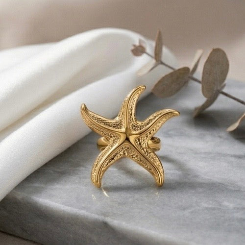 Adjustable Stainless Steel Women Rings Gold Plated 18k Anti Tarnishing (Free Size)