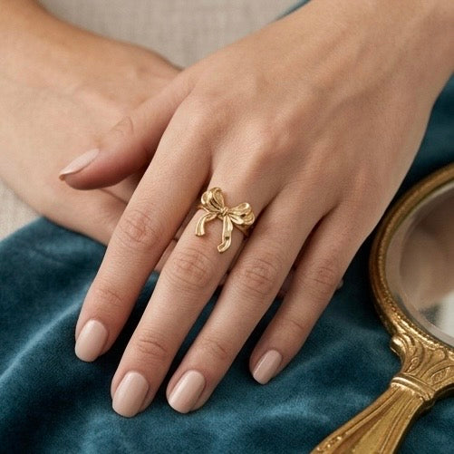 Adjustable Stainless Steel Women Rings Gold Plated 18k Anti Tarnishing (Free Size)