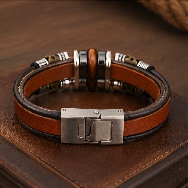 Handmade Bohemian style Leather Bracelets with Steel Clasp