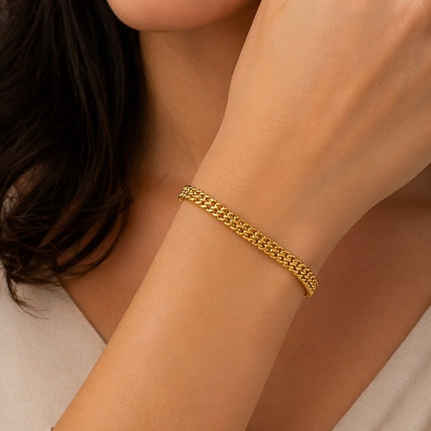 Stainless Steel Fade Resistant - Waterproof 18k Gold Plated Women Bracelet (Free Size)