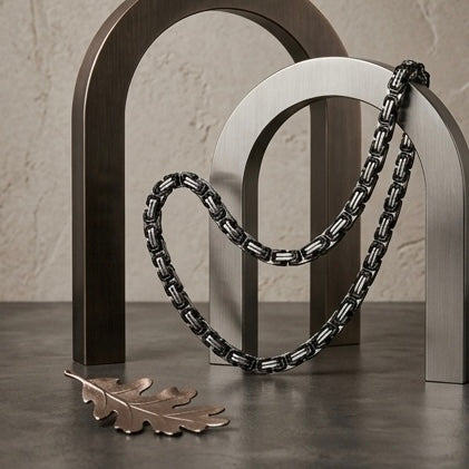 Domineering Personality Men Jewellery Stainless Steel Heavy Necklace Silver-Black plated (50cm / 8mm thickness)