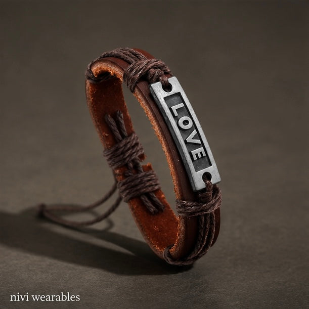 Love Center piece design Leather Bracelet