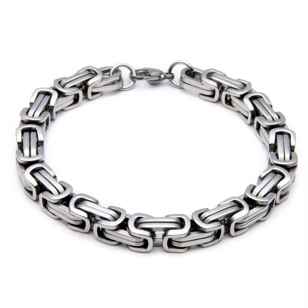 Domineering Personality Men Jewellery Stainless Steel Heavy Bracelet Silver plated (22cm / 6mm thickness)
