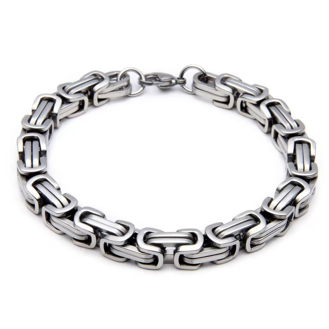Domineering Personality Men Jewellery Stainless Steel Heavy Bracelet Silver plated (22cm / 6mm thickness)