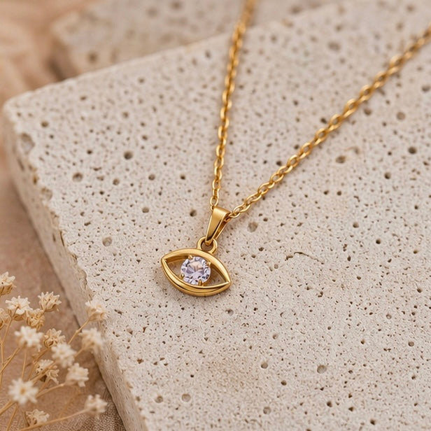 Dainty 18k Anti Tarnish Zircon Eye Diamond Pendant Non Fading Jewellery (40+5cm)