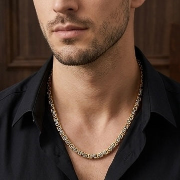 Domineering Personality Men Jewellery Stainless Steel Heavy Necklace Silver-Gold plated (50cm / 8mm thickness)