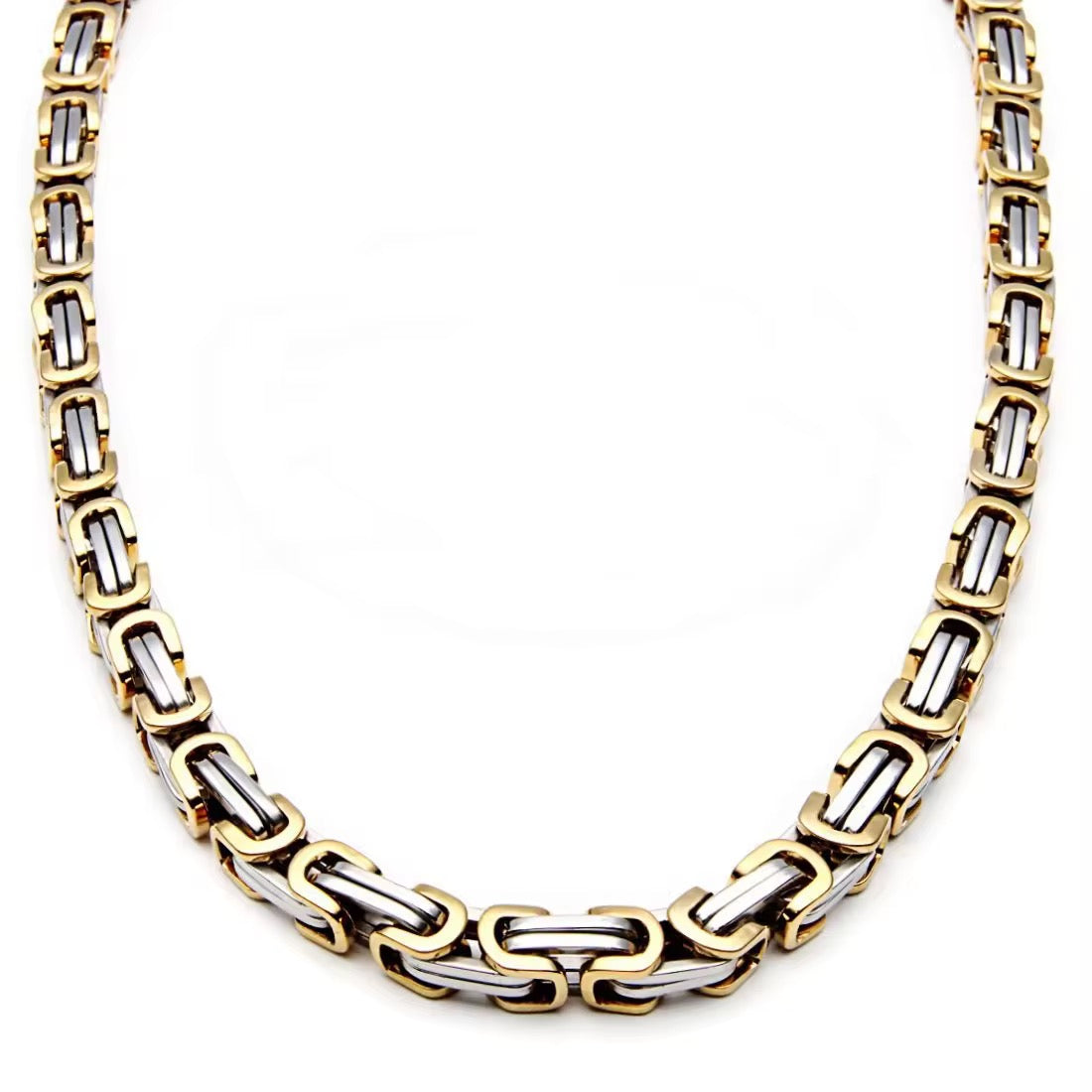 Domineering Personality Men Jewellery Stainless Steel Heavy Necklace Silver-Gold plated (50cm / 8mm thickness)