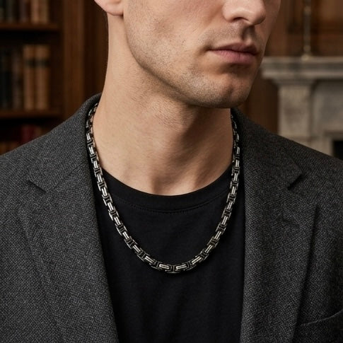 Domineering Personality Men Jewellery Stainless Steel Heavy Necklace Silver-Black plated (50cm / 8mm thickness)