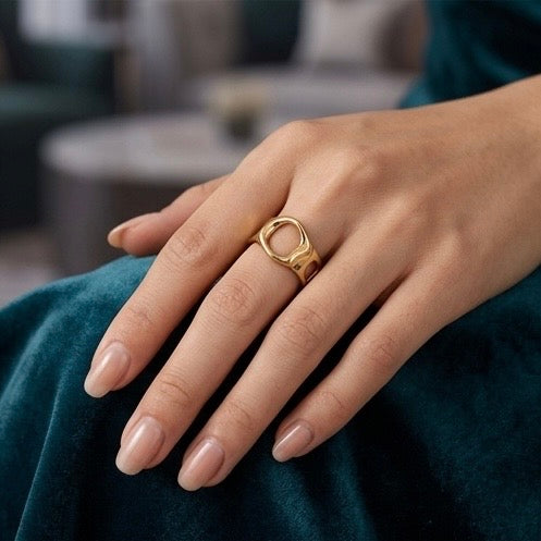 Adjustable Stainless Steel Women Rings Gold Plated 18k Anti Tarnishing (Free Size)