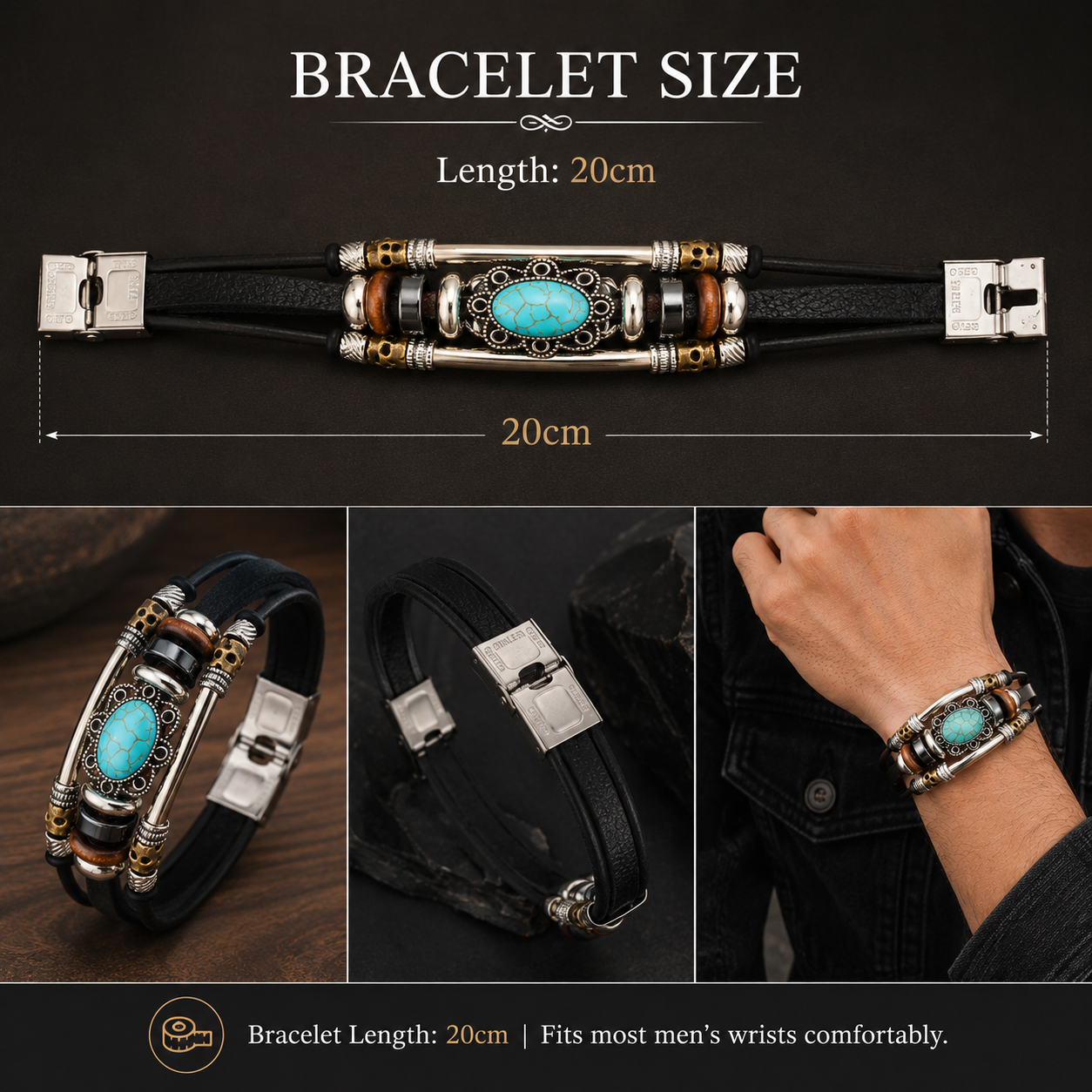 Handmade Bohemian style Leather Bracelets with Blue Stone