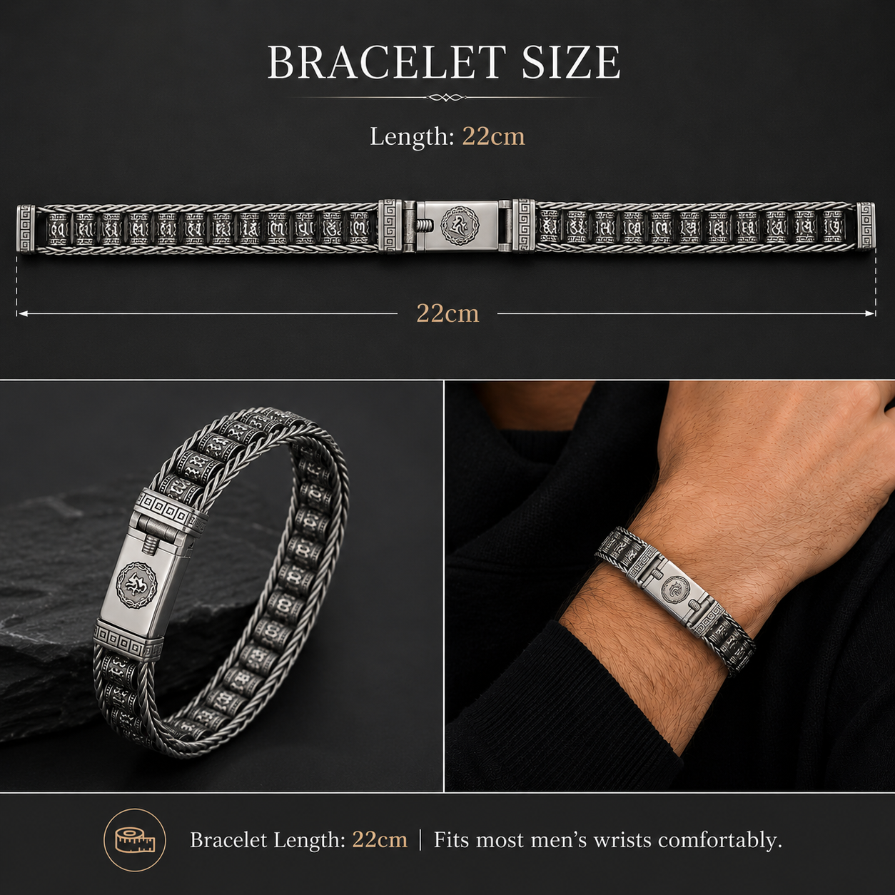 Retro Hip Hop Style Bracelet six Characters Mantra