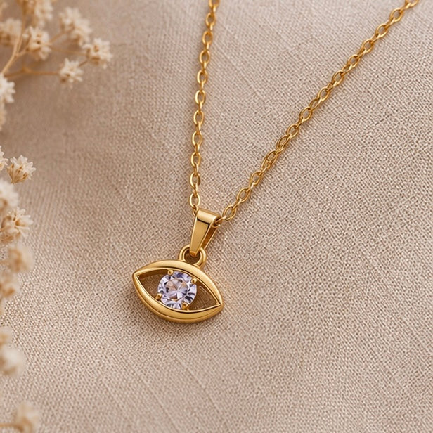 Dainty 18k Anti Tarnish Zircon Eye Diamond Pendant Non Fading Jewellery (40+5cm)