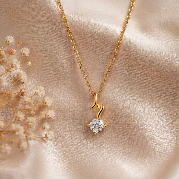 Dainty 18k Anti Tarnish Zircon Zig-Zag Diamond Pendant Non Fading Jewellery (40+5cm)