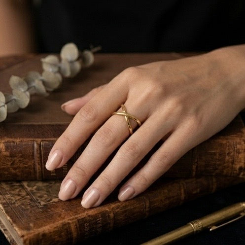 Adjustable Stainless Steel Women Rings Gold Plated 18k Anti Tarnishing (Free Size)