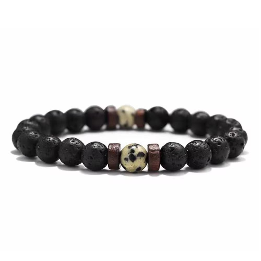 Vintage Natural Stone Bead with Wood Spacer Bracelets for Daily wear