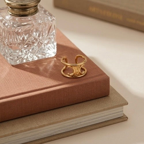Adjustable Stainless Steel Women Rings Gold Plated 18k Anti Tarnishing (Free Size)