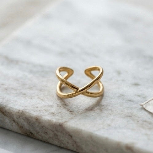 Adjustable Stainless Steel Women Rings Gold Plated 18k Anti Tarnishing (Free Size)