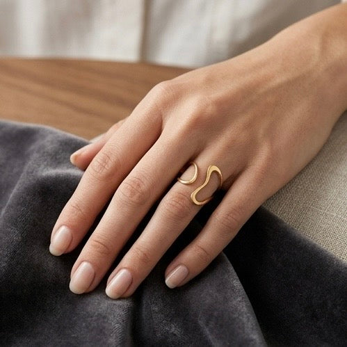 Adjustable Stainless Steel Women Rings Gold Plated 18k Anti Tarnishing (Free Size)